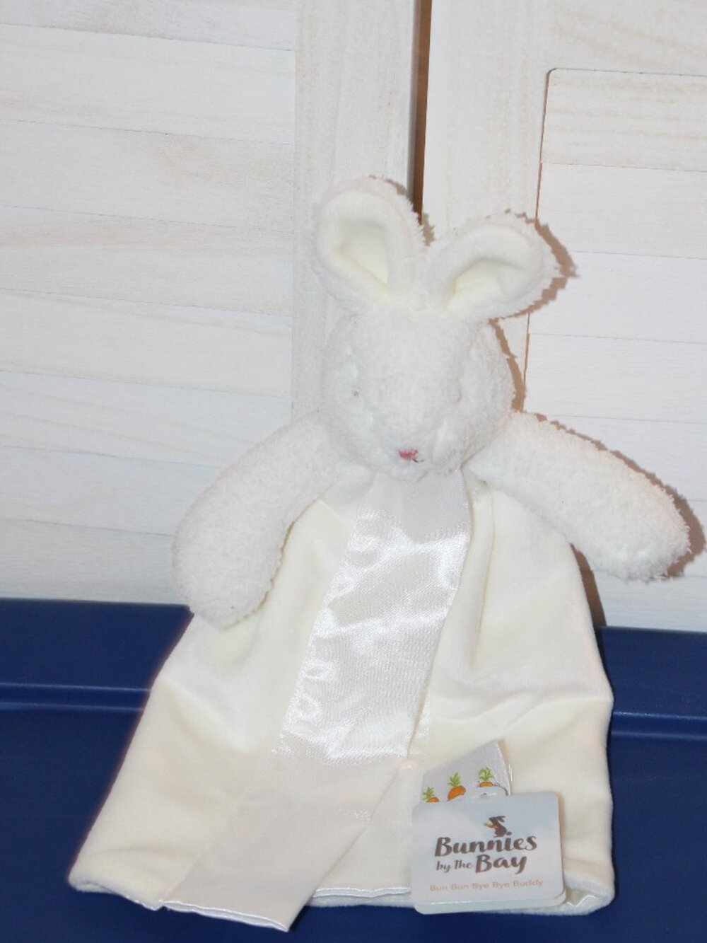 Bunnies by the Bay Bye Bye Buddy White Satin Edge Lovey Security Blanket w/Tags